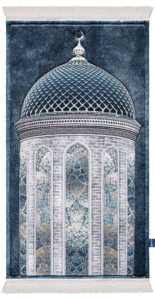 Blue Crystal Dome Cushioned Turkish Islamic Prayer Musallah | Urban Rugs