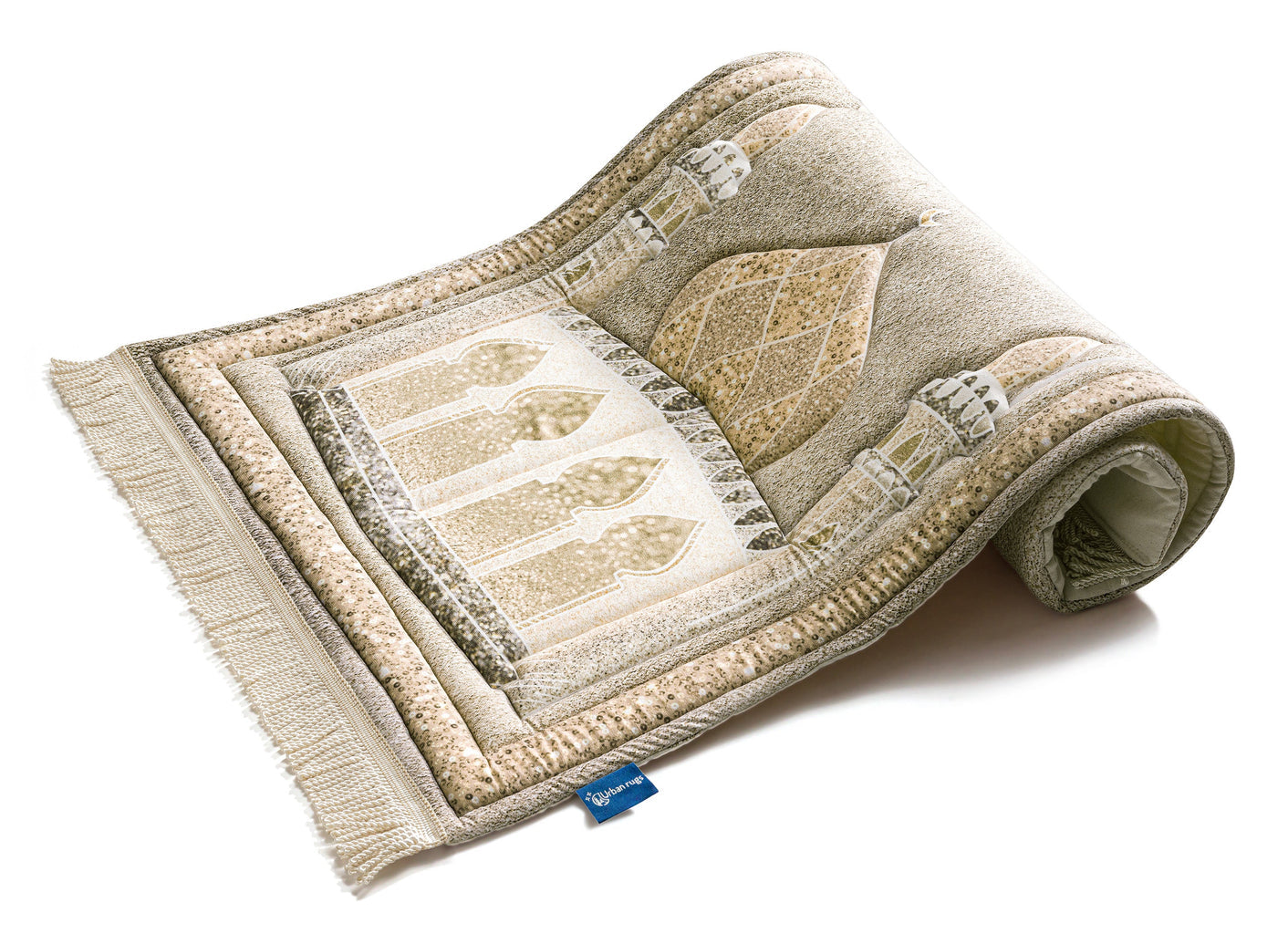 Beige Shimmer Golden Mosque thick Salah Sajadah | Urban Rugs