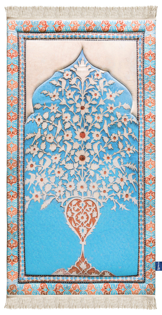 Light Blue Flowers bouquet modern padded prayer mat | Urban Rugs