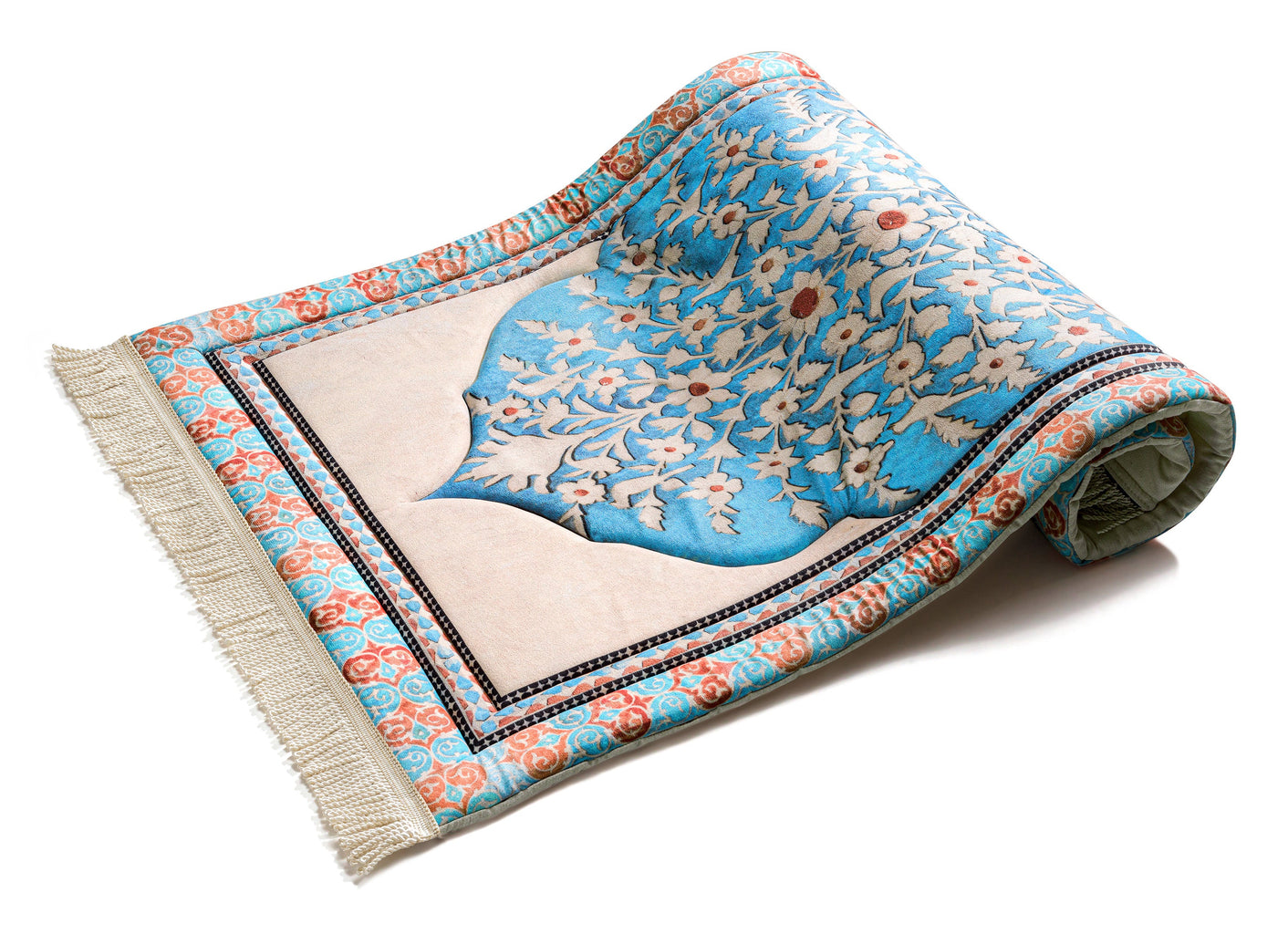 Light Blue Flowers bouquet modern padded prayer mat | Urban Rugs