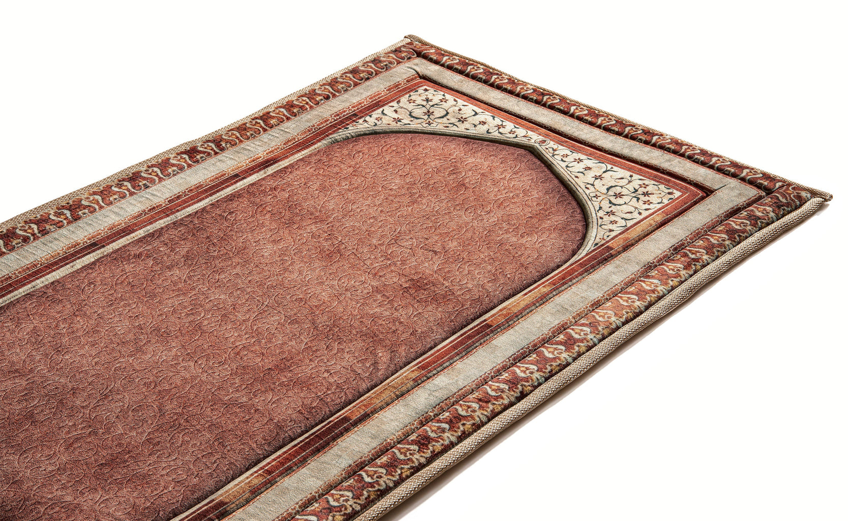 Plain Orange islamic prayer rug with knee support | urban rugs