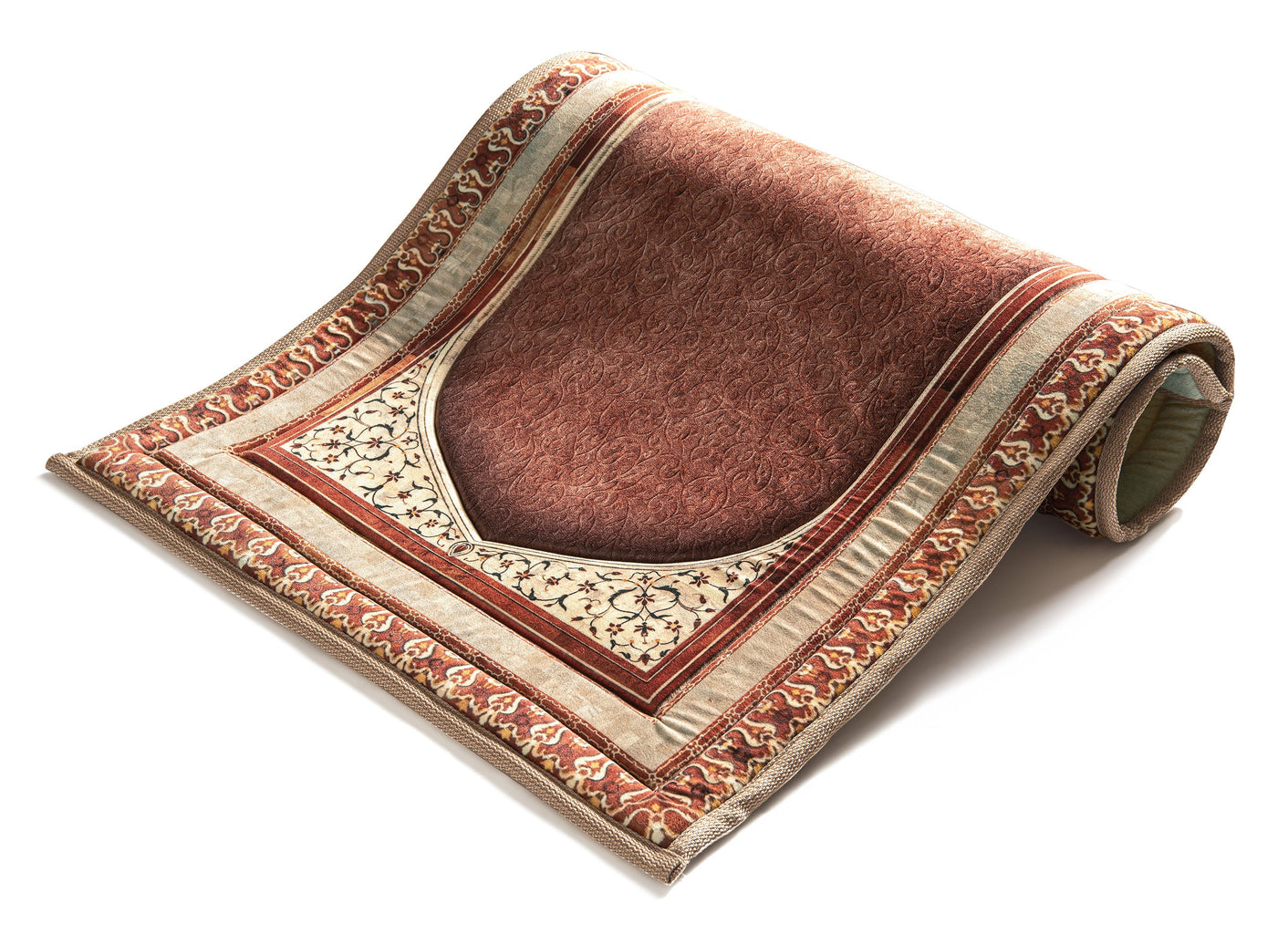 Plain Orange islamic prayer rug with knee support | urban rugs