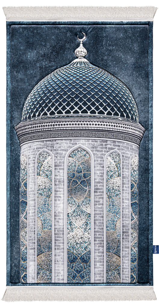  Blue Crystal Dome Cushioned Turkish Islamic Prayer Musallah  | Urban Rugs