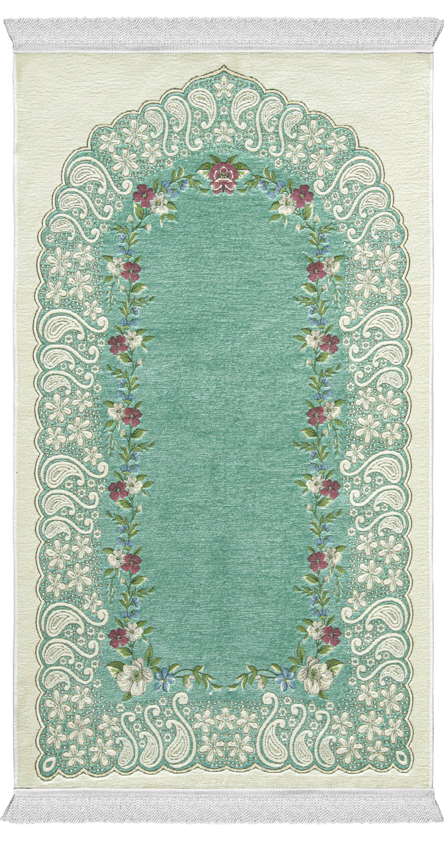 Turquoise Flowered Arch Unpadded Sejadah